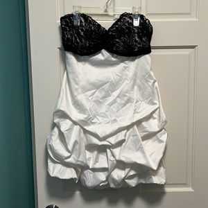 White and Black Lace Strapless Dress